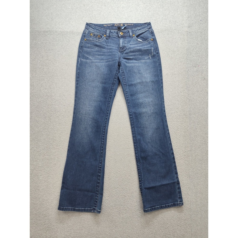 Apt 9 Women Jeans 6 Blue Denim Bootcut Leg Stretch Beaded Pocket Low Rise Casual